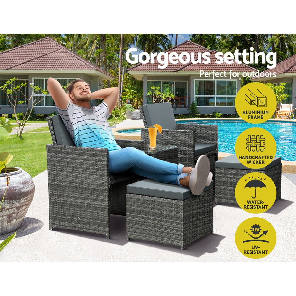 Rowan Wicker Bistro Set – Grey – 5 Piece