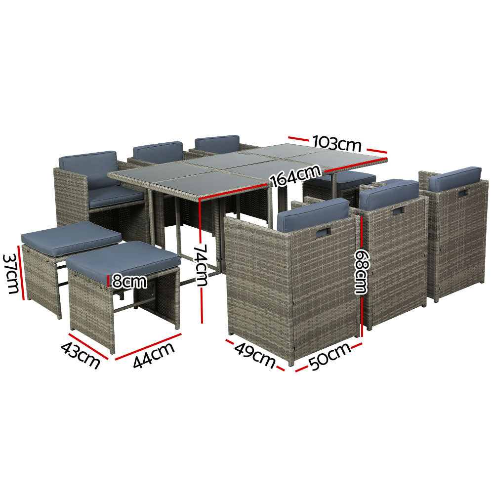Avalon Outdoor Dining Set – Grey – 11 Piece