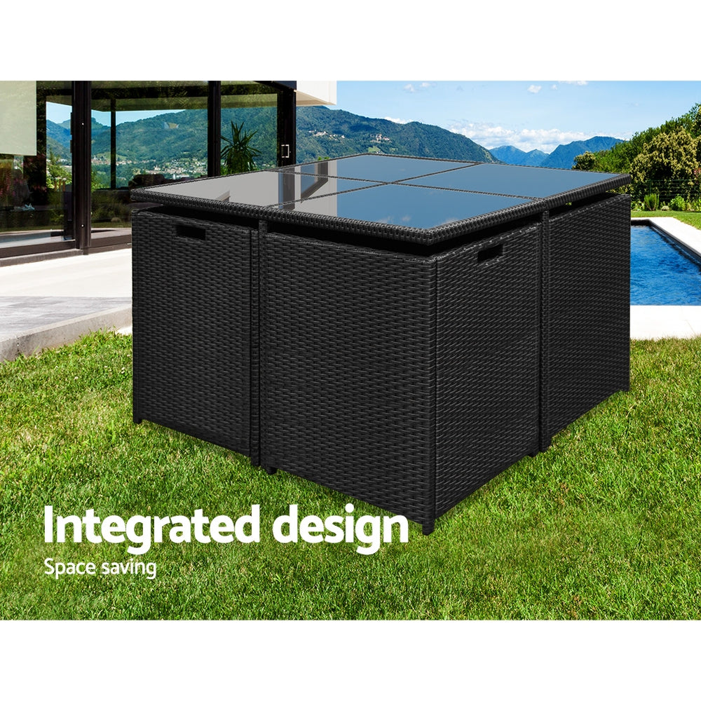 Callan 9 Piece Outdoor Wicker Dining Set – Black