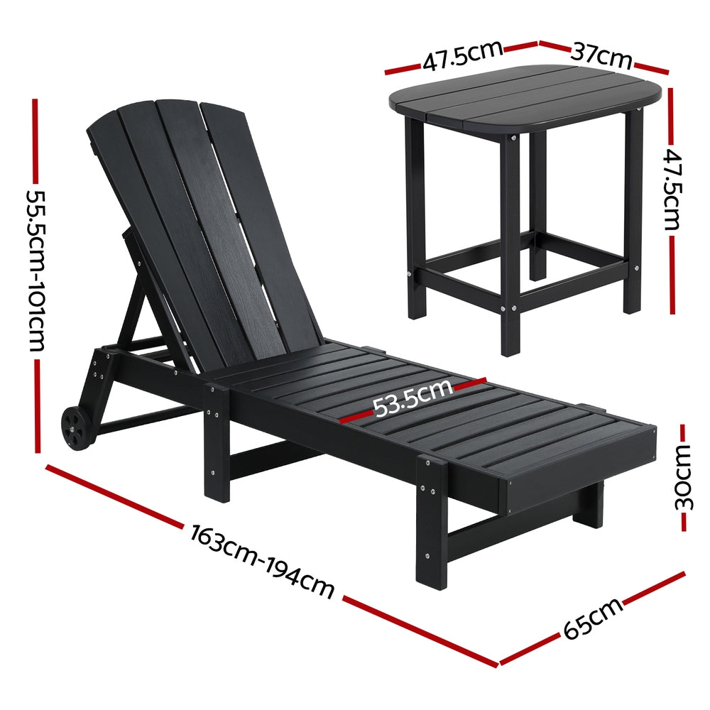 Marina HDPE Outdoor Lounger Set – Black – 3 Piece