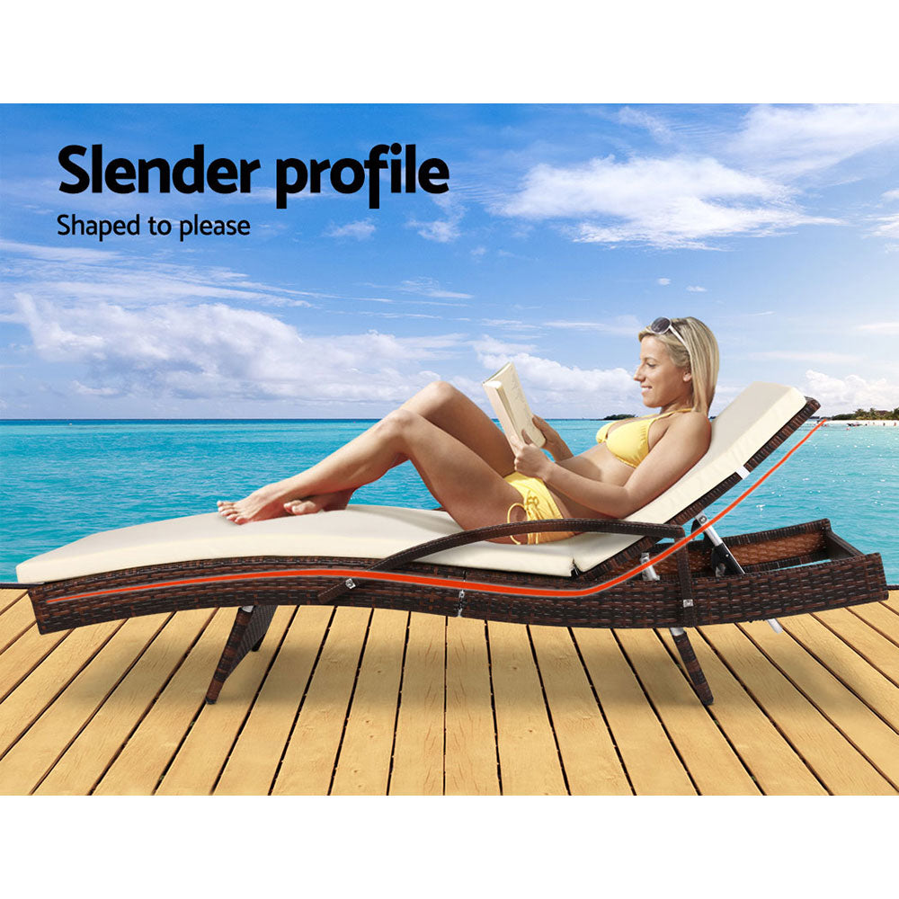 Atlas Wicker Sun Loungers with Cushions – Brown – Set of 2