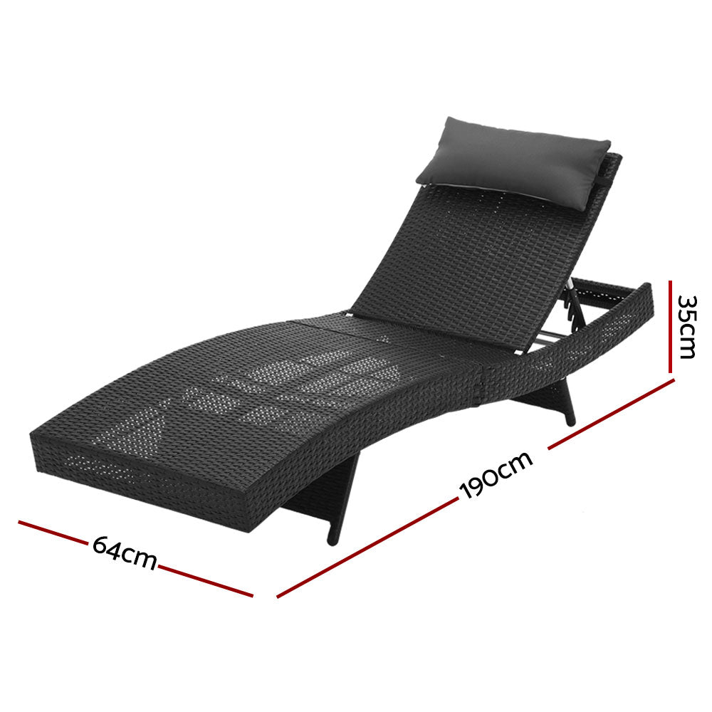 Atlas Wicker Sun Lounger Set – Black – Set of 2