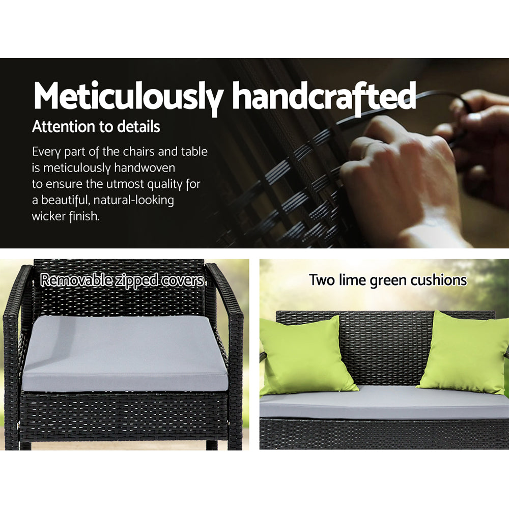 Marston Outdoor Wicker Sofa Set – Black – 4 Seater