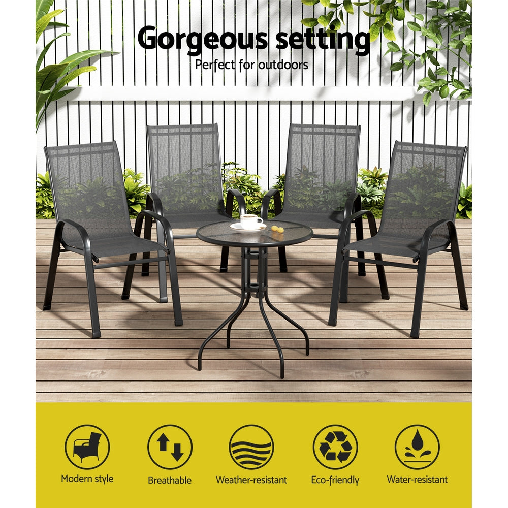 Traverse Outdoor Bistro Table & Chair Set – Black – 5 Piece