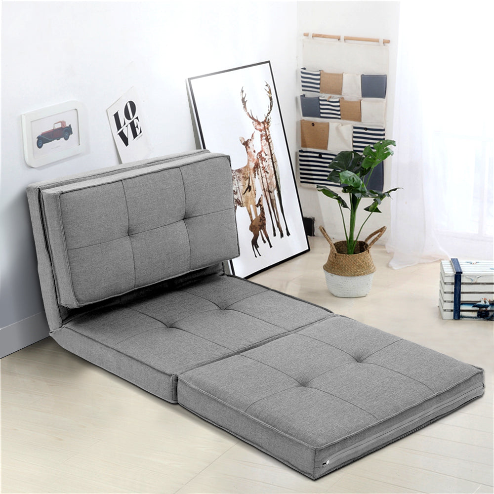 Floor Lounge Sofa Bed Grey Fabric – Single