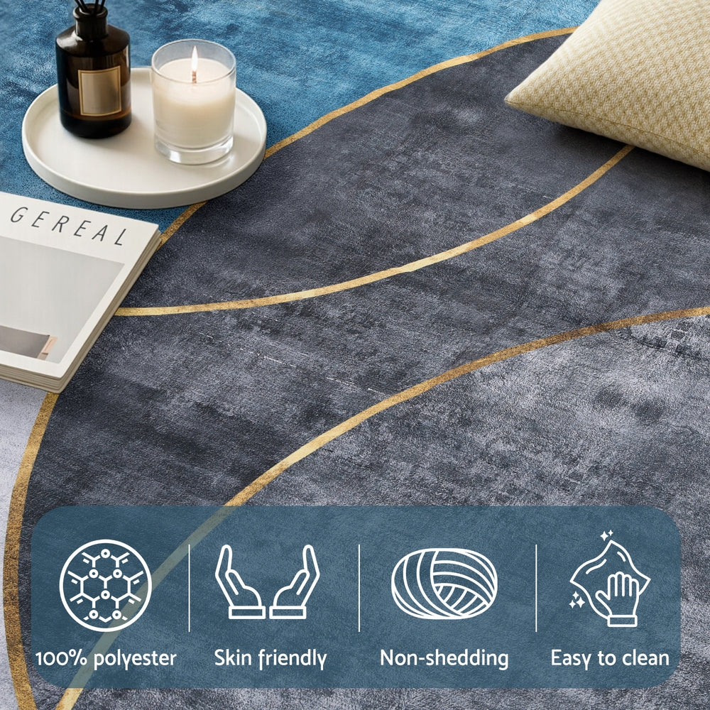 Alderon Washable Floor Rug – Blue & Grey – 240 x 340 cm
