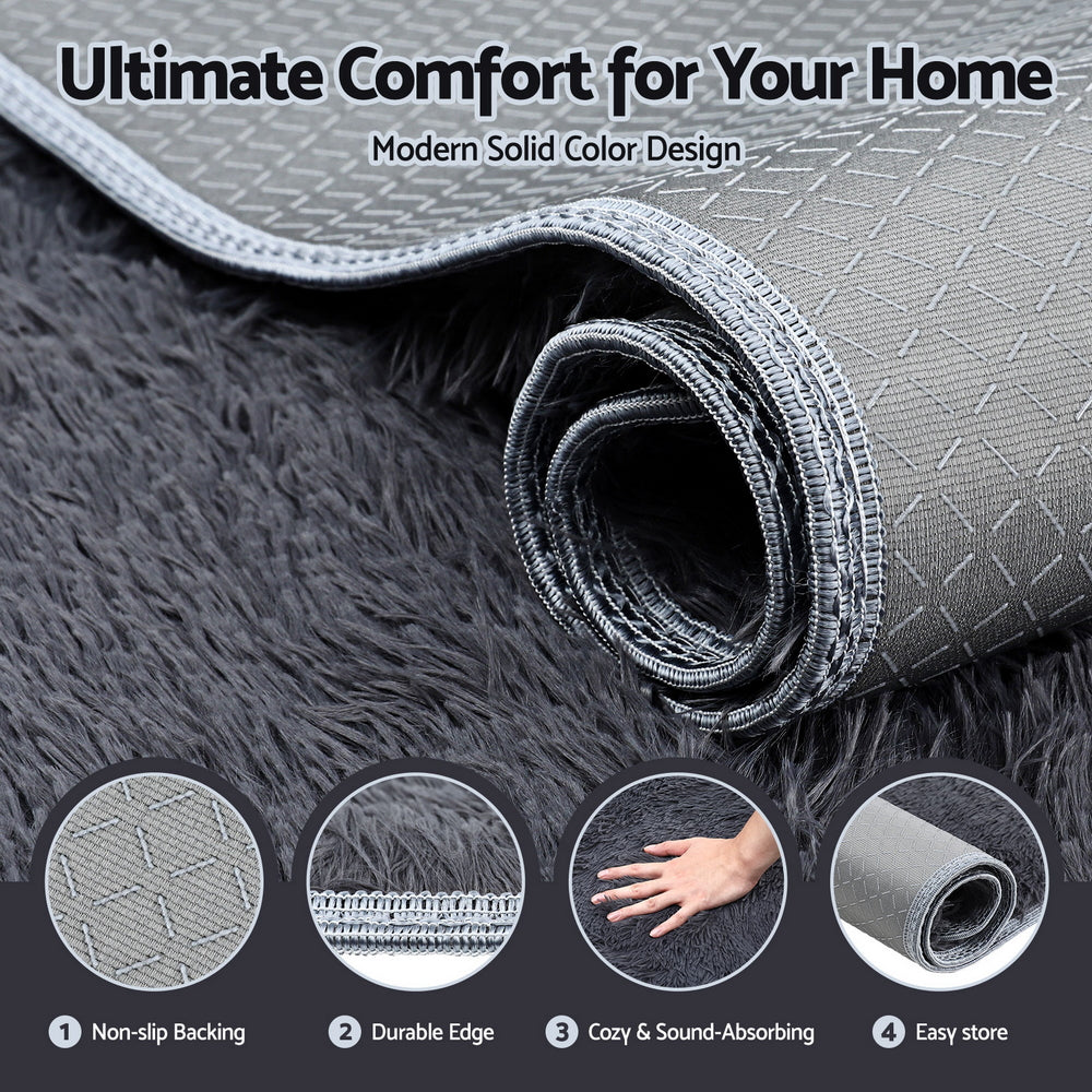 Luxe Shaggy Area Rug – Grey – 200 x 230 cm