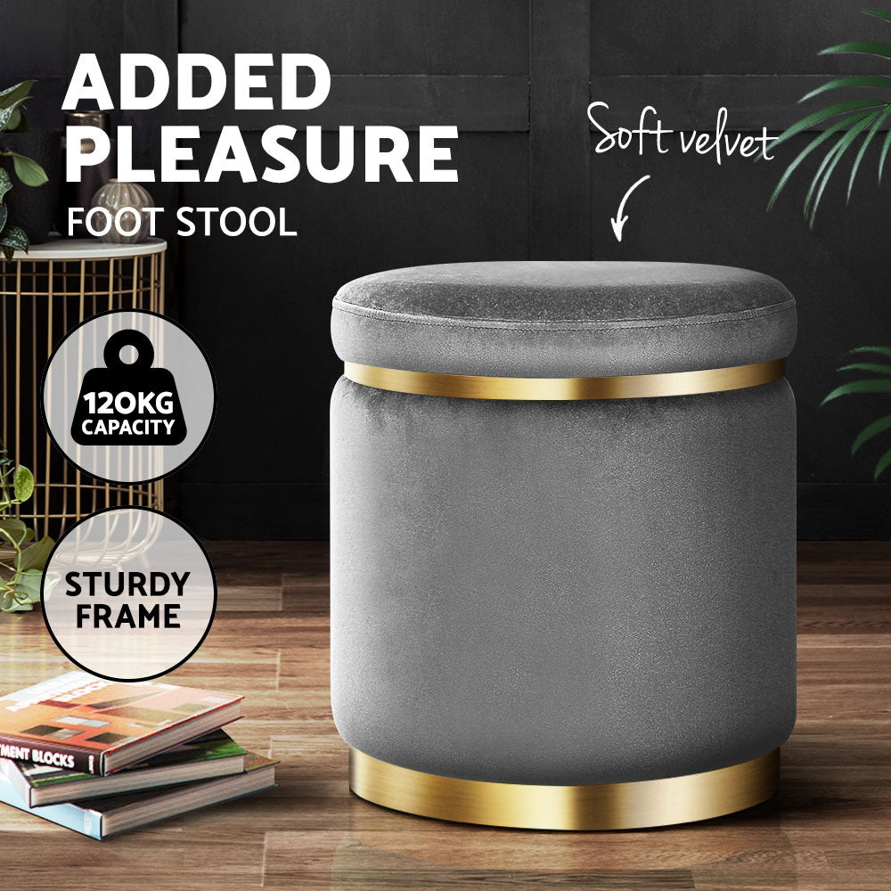 Aldara Velvet Foot Stool – Charcoal – 40 cm