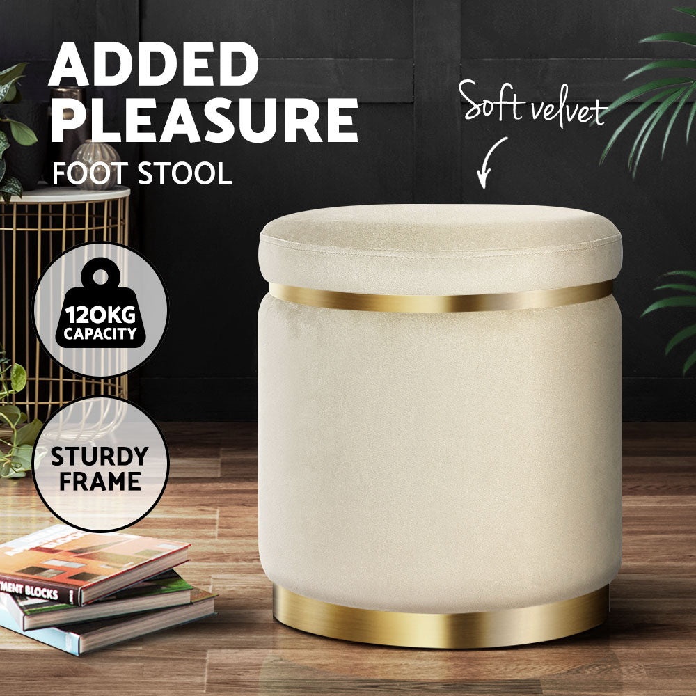 Aldara Velvet Foot Stool – Cream – 40 cm
