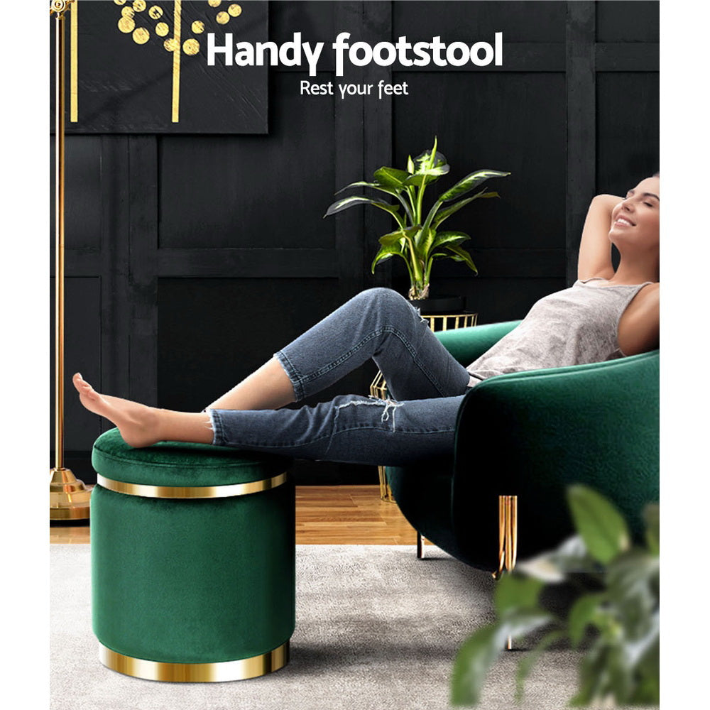 Marlena Velvet Footstool – Green – Standard