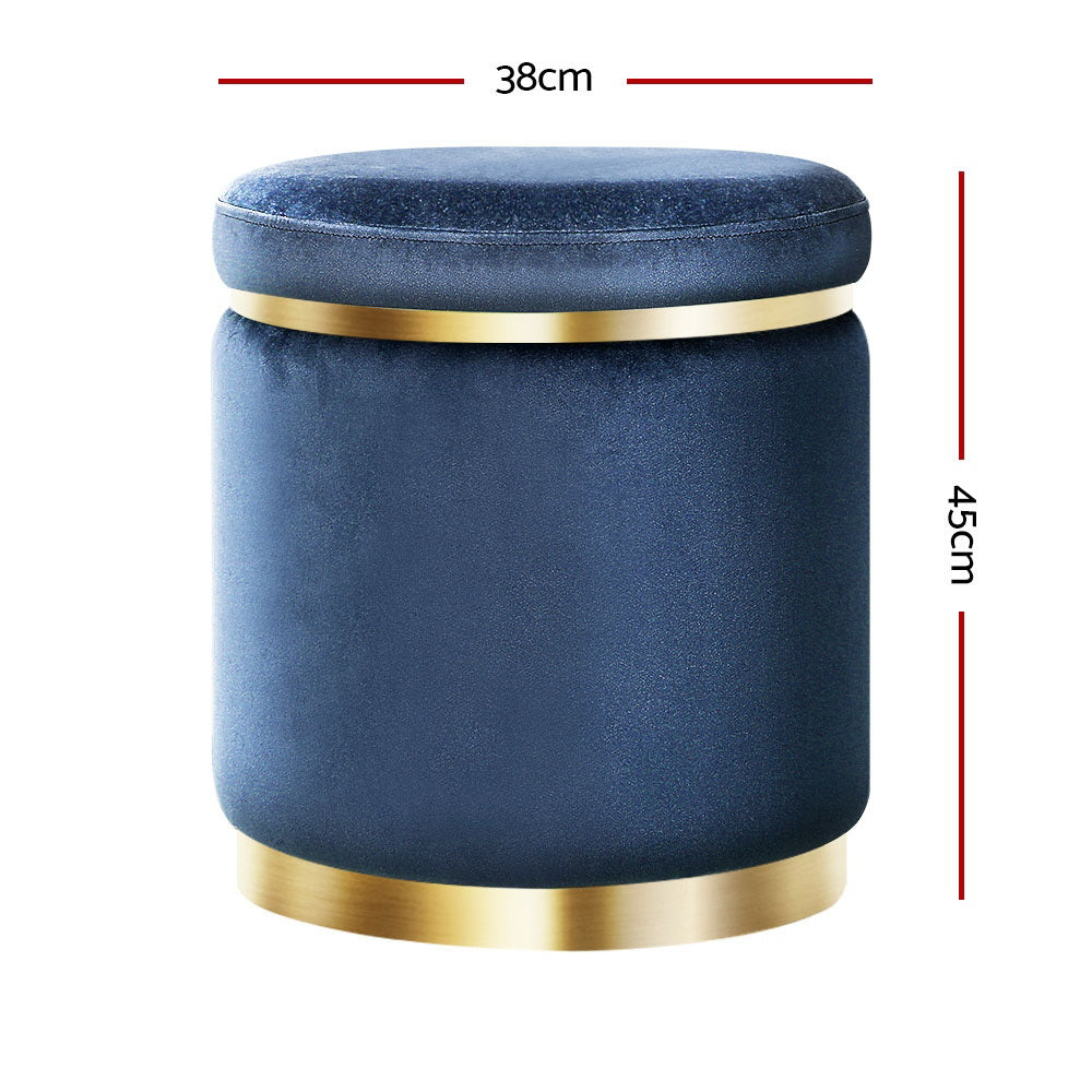 Marlena Velvet Footstool – Blue – Standard