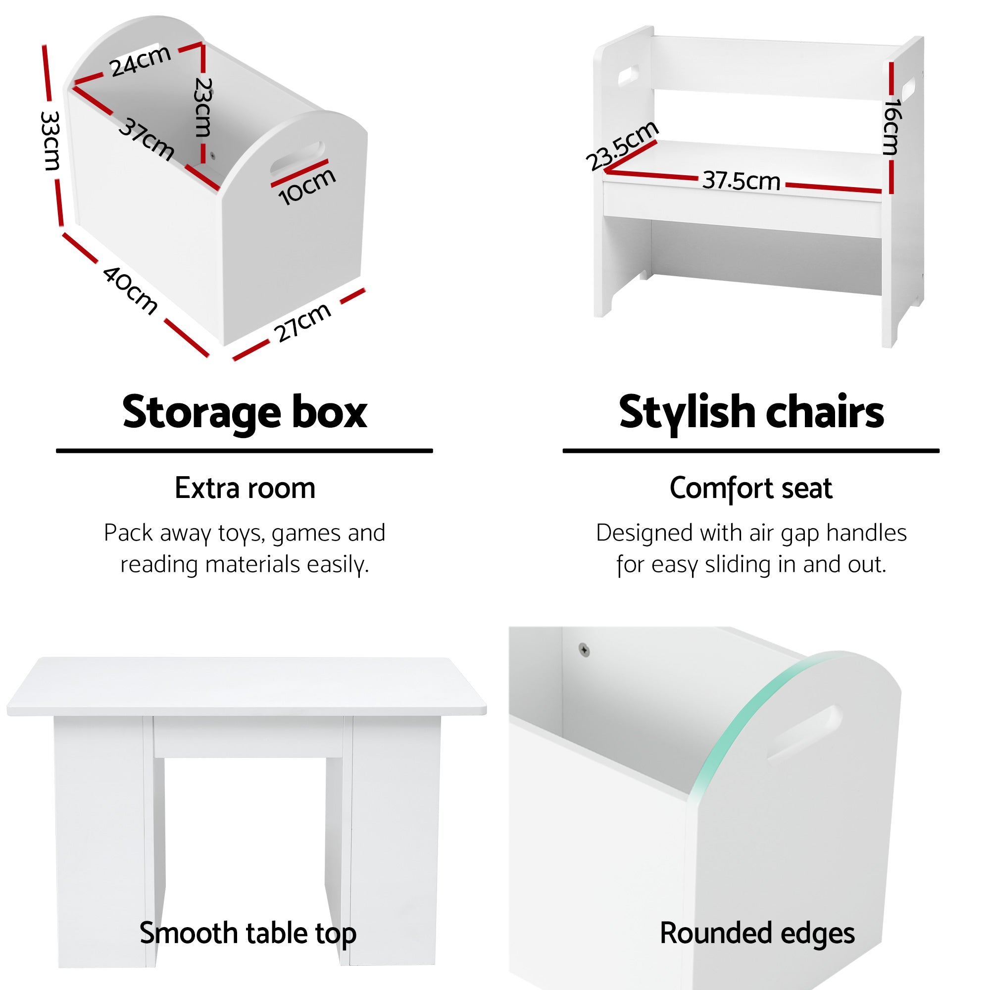 Atlas Kids Table and Chairs Set – White – 3 Piece