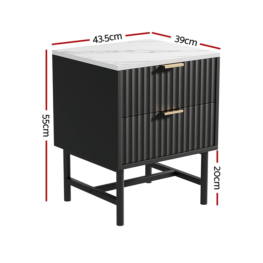 Meridian Bedside Table – Black – 2 Drawers