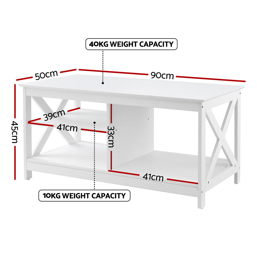 Halston Storage Coffee Table – White – 90 cm