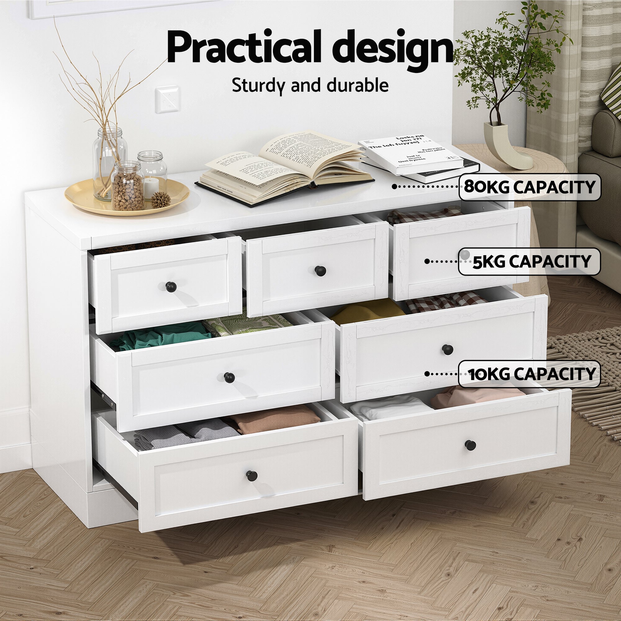 Arlo Chest of Drawers – White – 110 cm