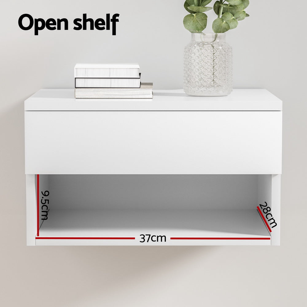 Zara Floating Bedside Table – White – Single Drawer
