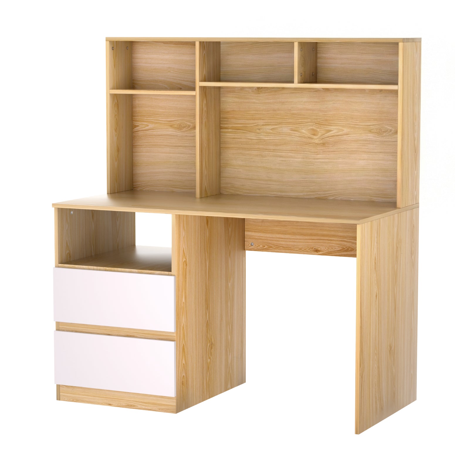 Chester Computer Desk with Bookshelf & Drawer – White