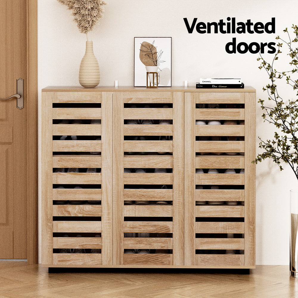 Kendrick Adjustable Shoe Cabinet – Pine – 30 Pair Storage