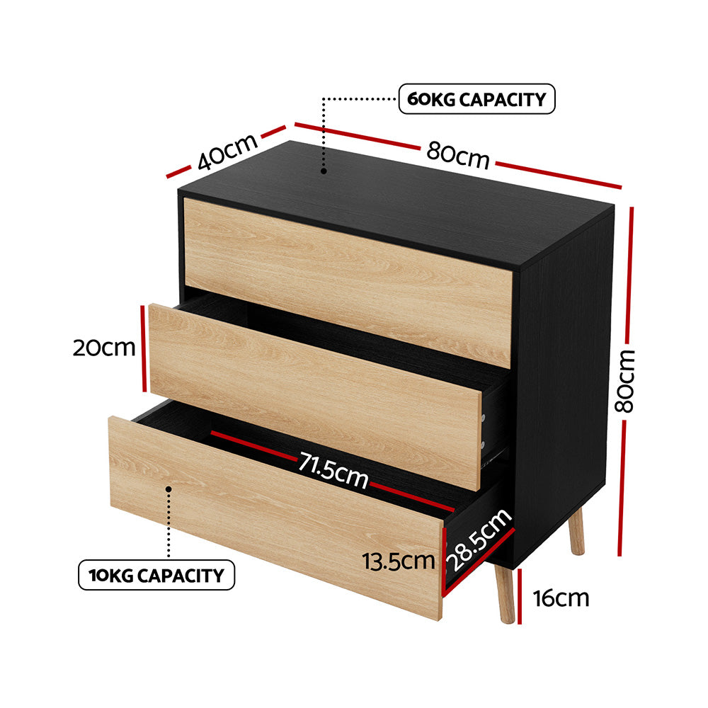 Atlas Chest of Drawers – Black & Pine – 3 Drawer