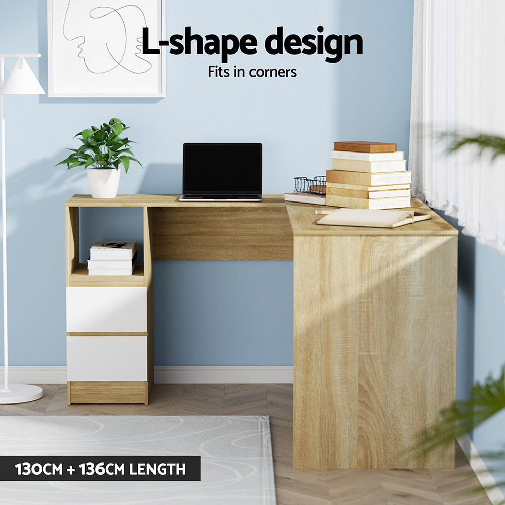 Byron Computer Desk with Drawer – Oak & White – 136 cm