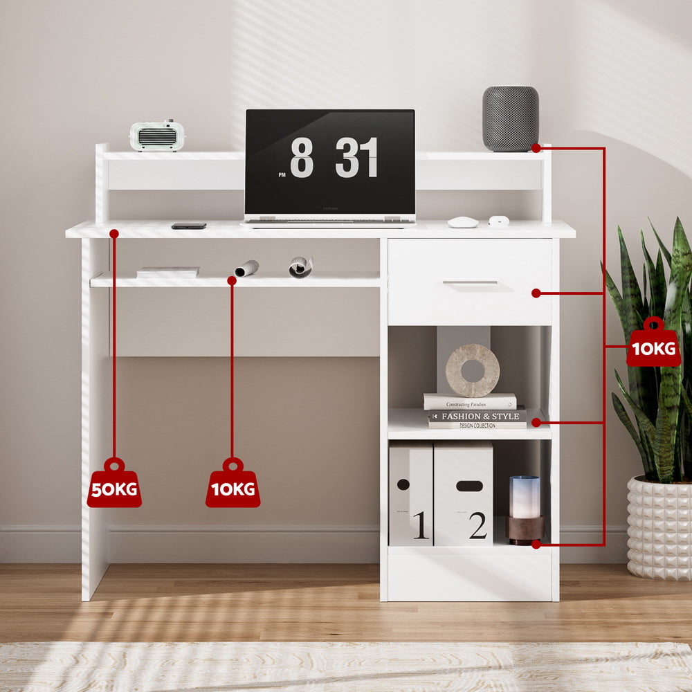 Juni Computer Desk with Storage – White – 100cm