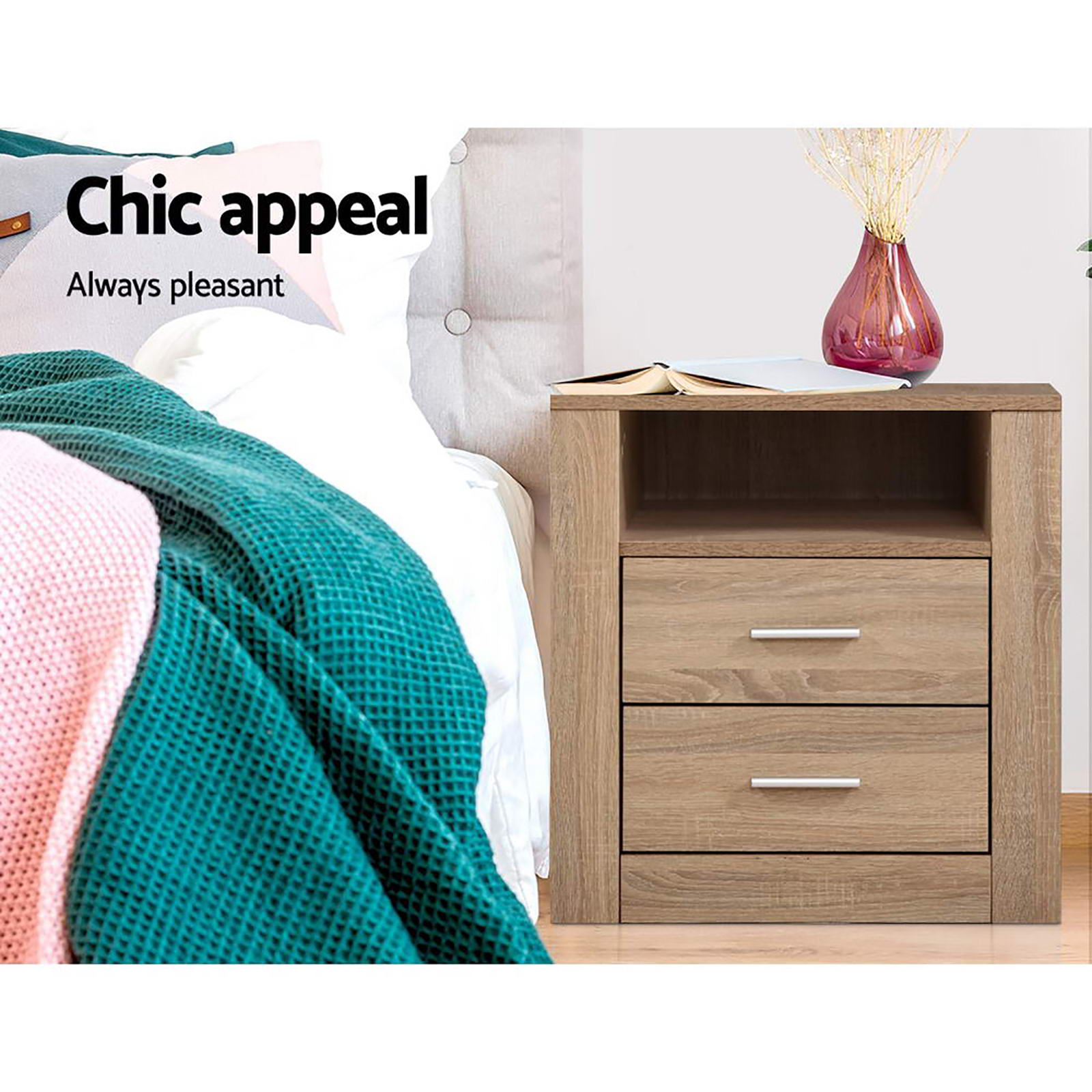 Tara Bedside Tables with Shelf – Oak – Set of 2