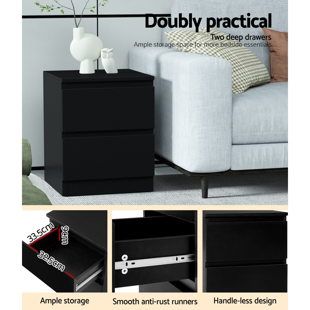 Pureform Bedside Table – Black – 2 Drawer