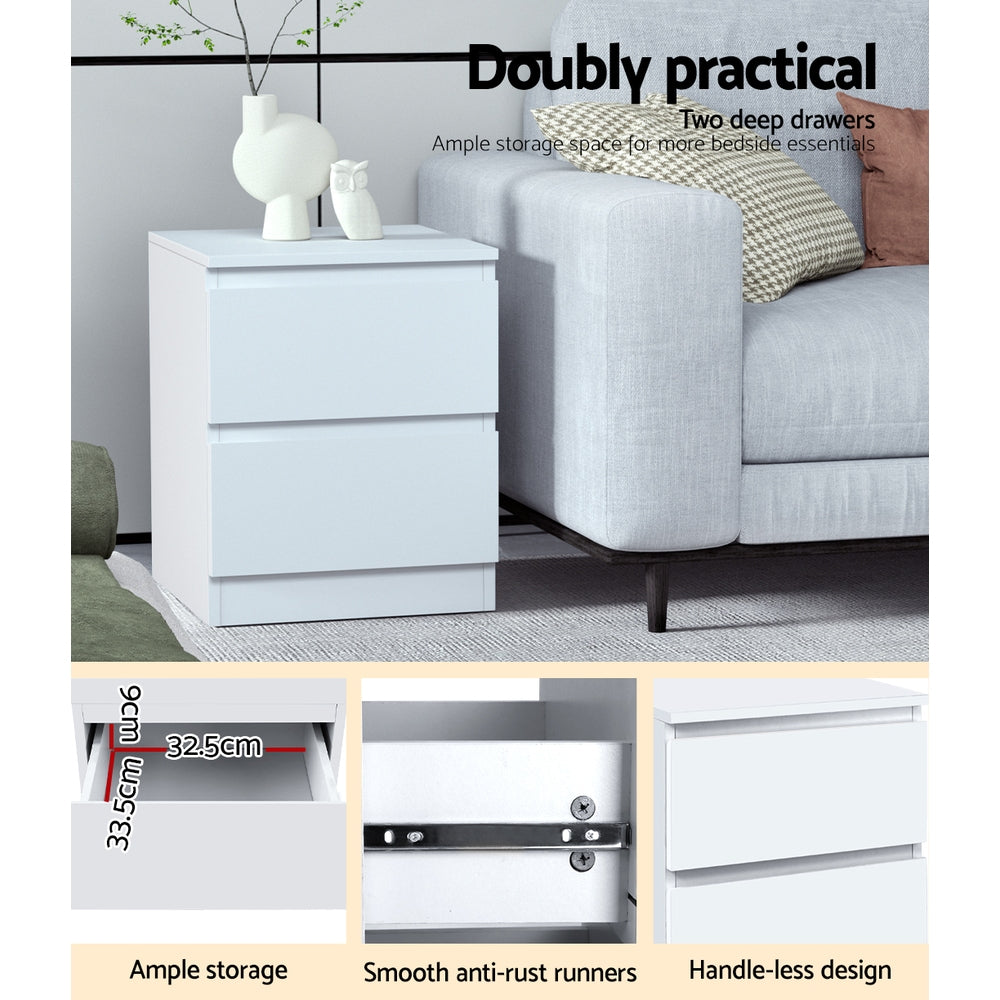 Pepe Bedside Table – White – 2 Drawers