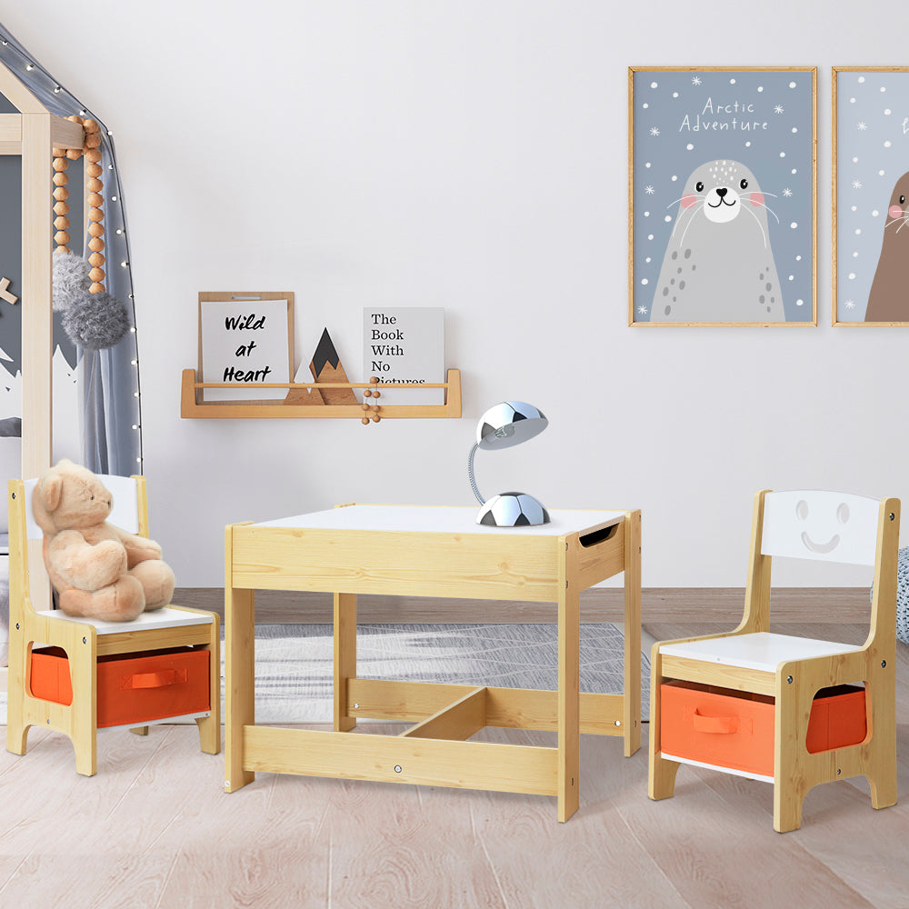 Nova 3PCS Kids Table and Chairs Set Activity Desk Chalkboard Toys Storage Box