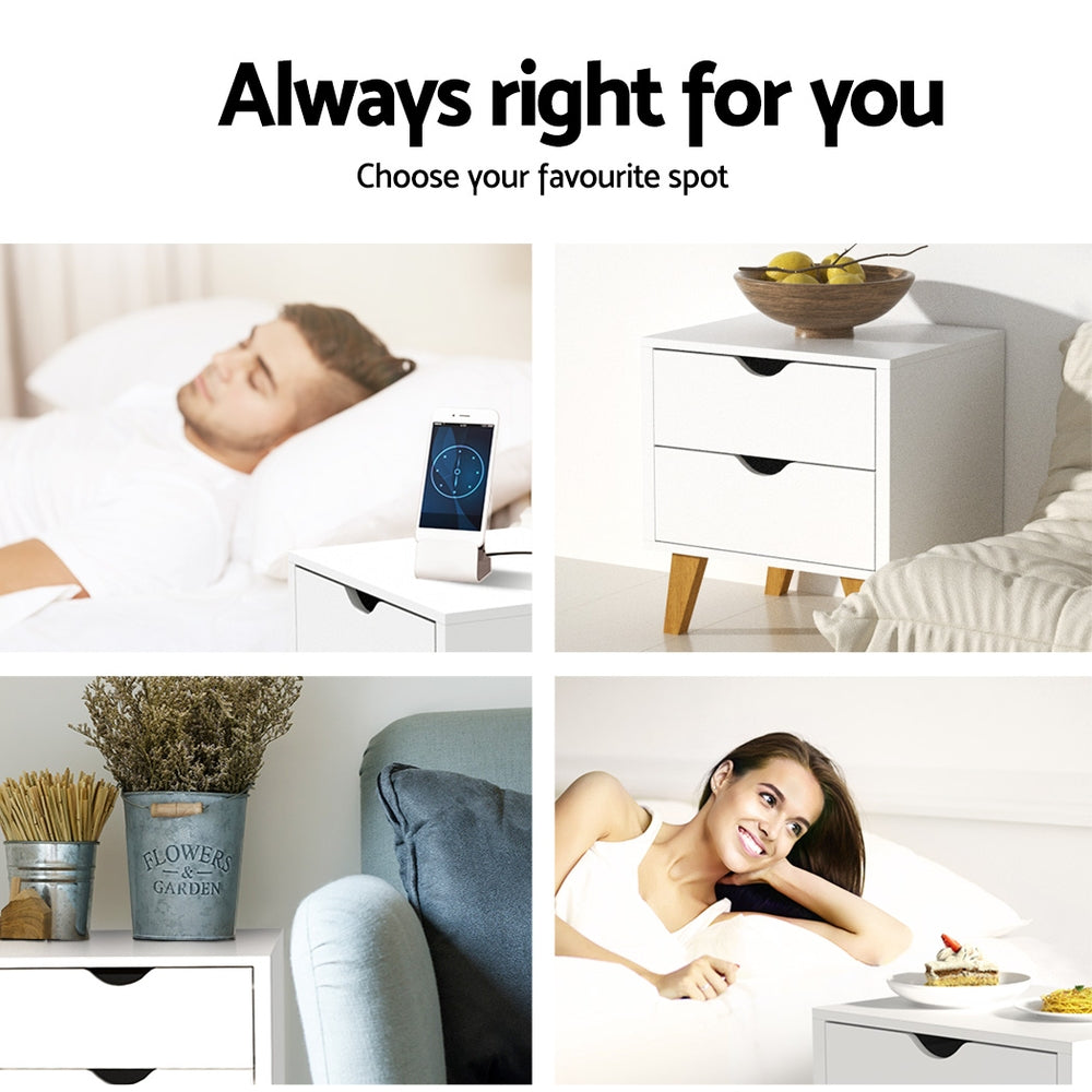 Hudson Bedside Table – White – 2 Drawers