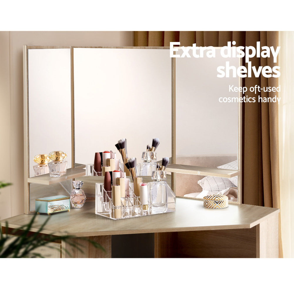 Bellaire Corner Dressing Table Set – Oak – 5 Drawers with Stool
