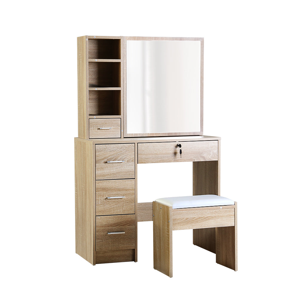 Diane Dressing Table Set – Oak – Sliding Mirror with Stool