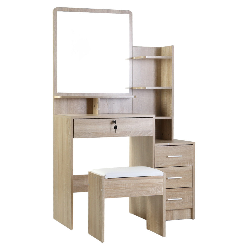 Marlowe Dressing Table Set – Oak – 4 Drawers with Stool