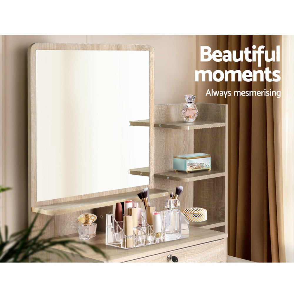 Marlowe Dressing Table Set – Oak – 4 Drawers with Stool