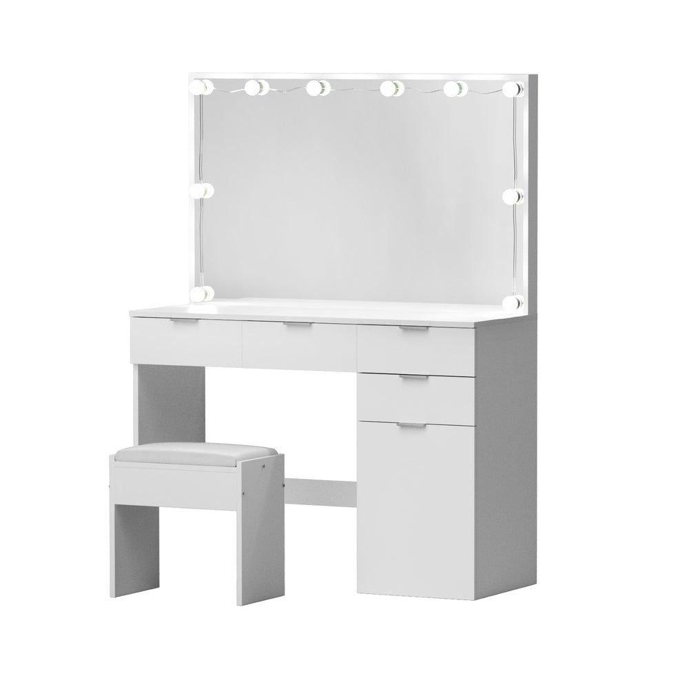 Dressing Table Set Stool 10 Led Bulbs White