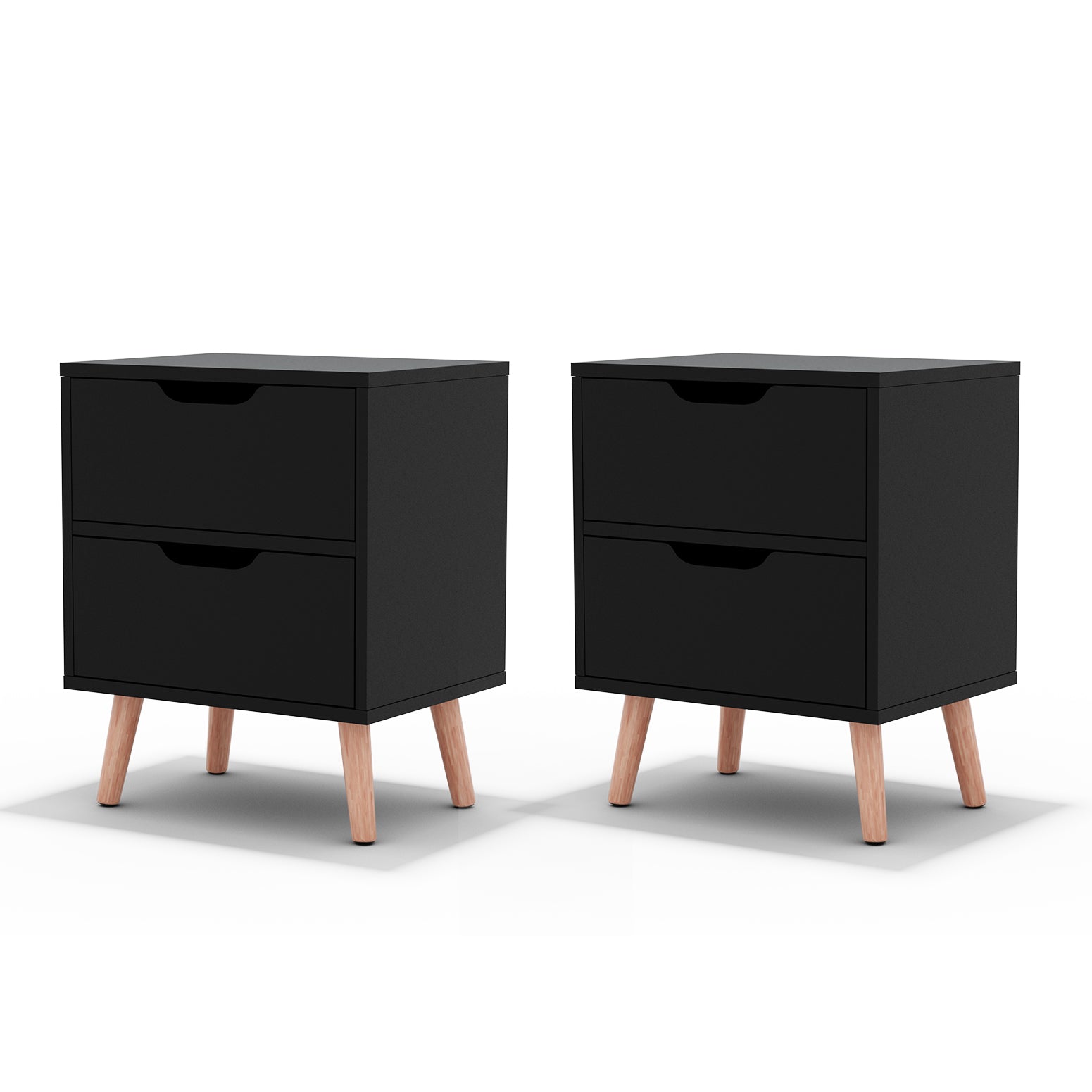 Haven 2 x Bedside Table 2 Drawers - BODEN Black