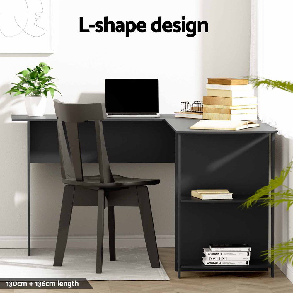 Apex L-Shape Computer Desk – Black – Large