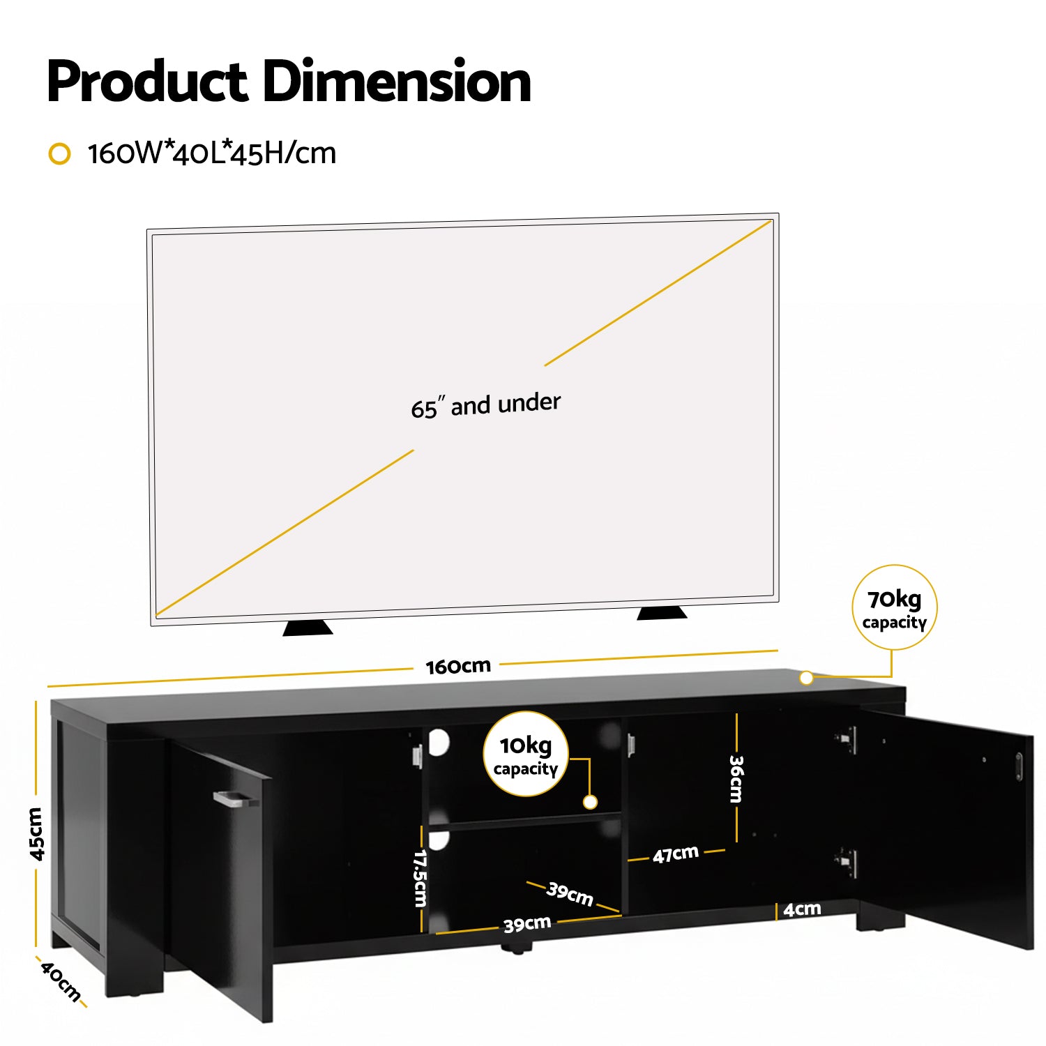 Nova TV Cabinet – Black – 160 cm