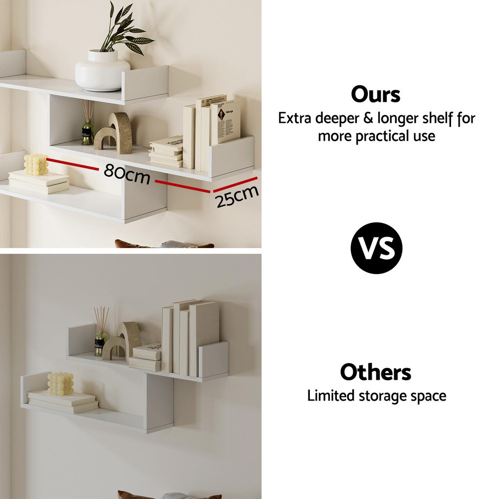 Talia 3-Tier Floating Wall Shelf – White – 120 cm
