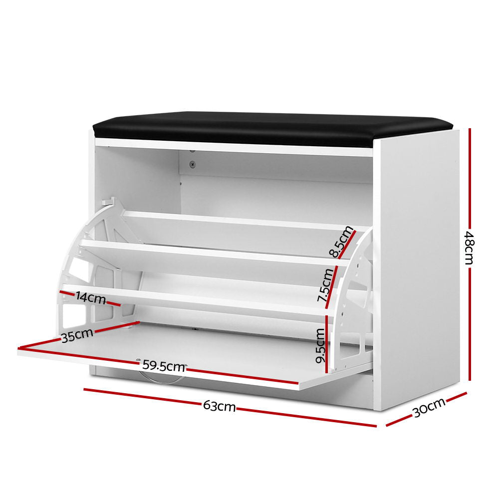 Kyla Storage Bench with Shoe Cabinet – White – 15 Pairs