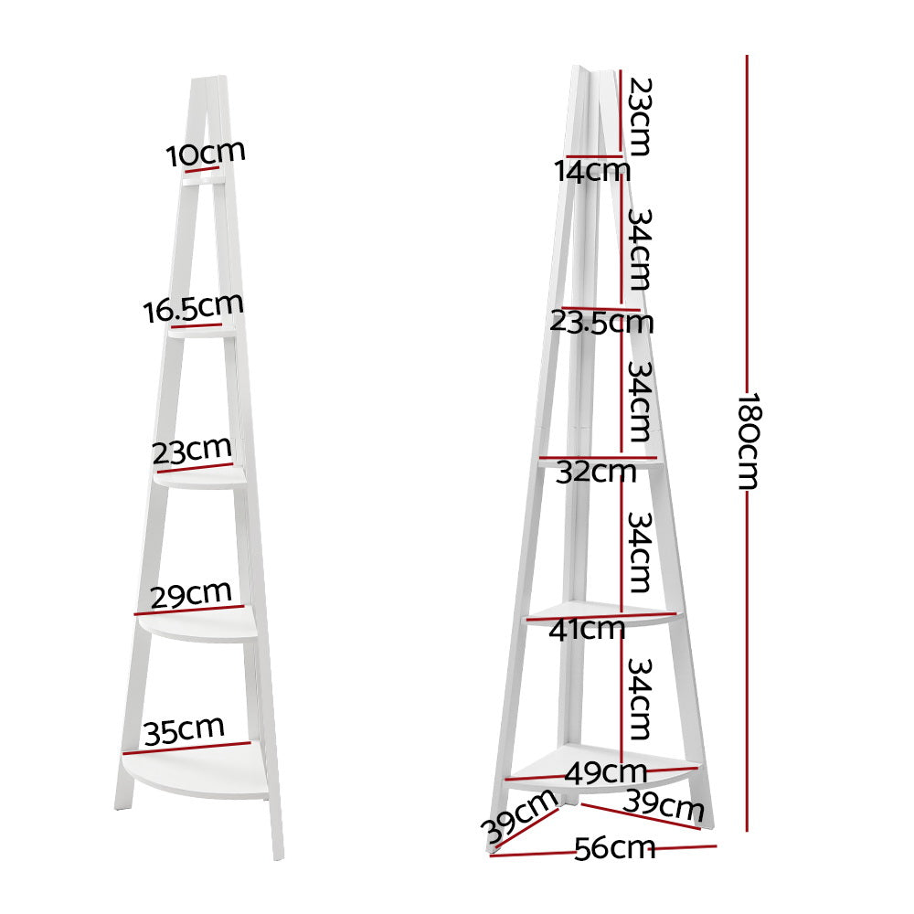 Cane Corner Ladder Shelf – White – 5 Tier