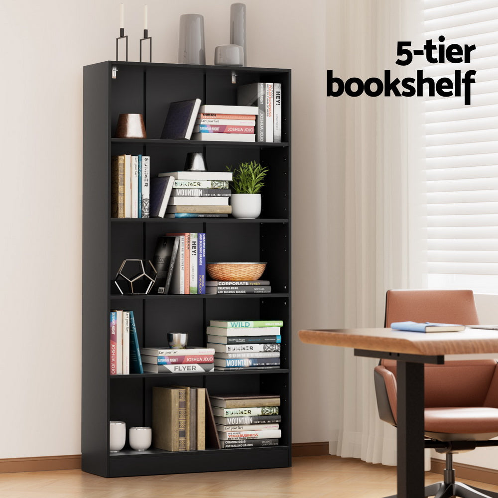 Anton 5-Tier Bookshelf – Black – 182 cm