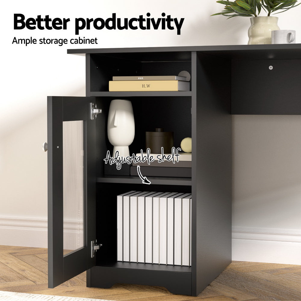 Serano L-Shaped Desk with Storage – Black – 150 cm
