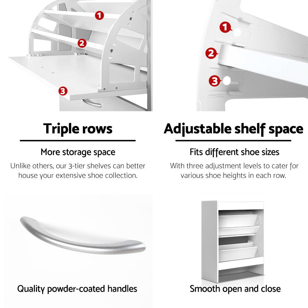 Milan 2-Door Shoe Cabinet – White – 84 cm