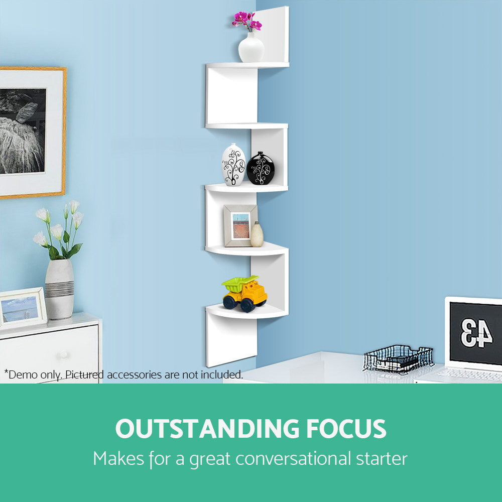 Zenith 5-Tier Corner Wall Shelf – White – 123 cm