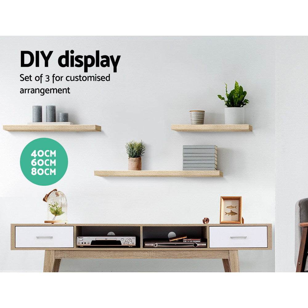 Meridian Floating Wall Shelves – Oak – Set of 3
