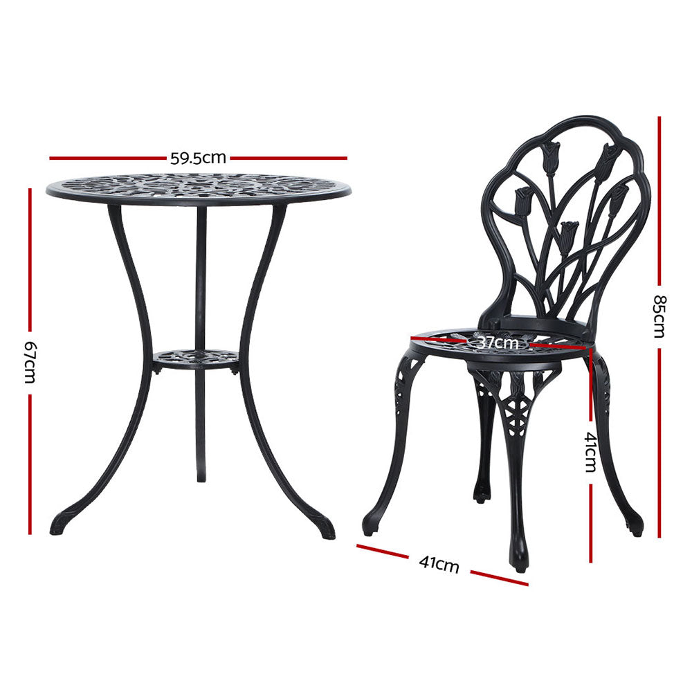 Celano Cast Aluminium Bistro Set – Black – 3 Piece