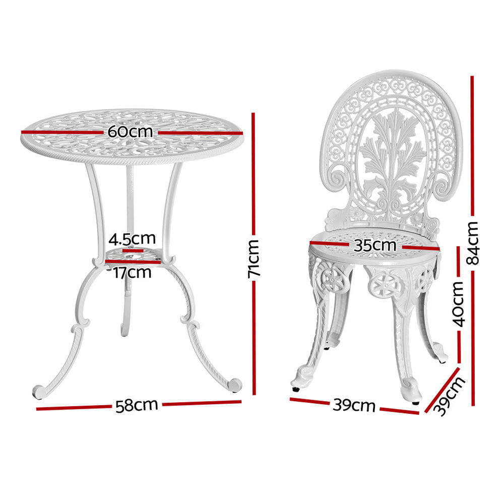 Meridian Outdoor Bistro Dining Set – White – 3 Piece