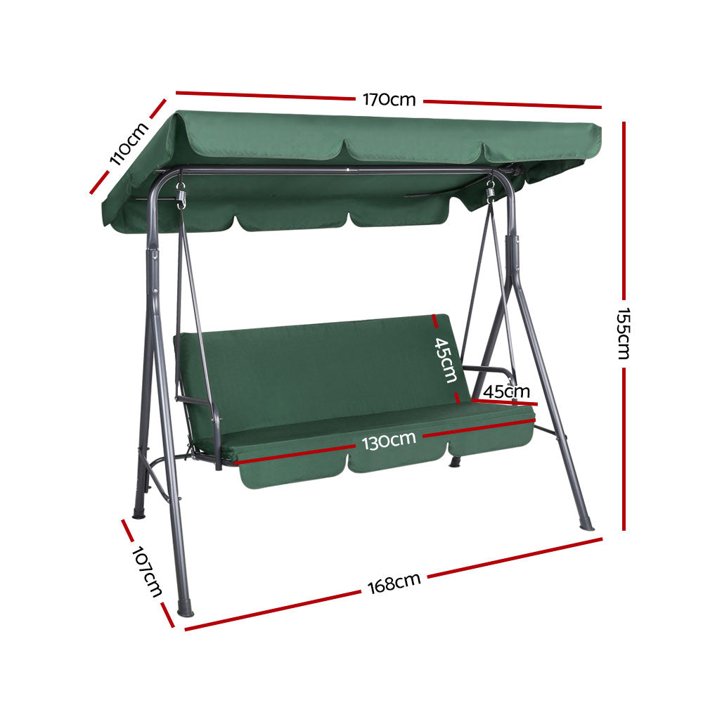 Alderon Garden Swing Chair with Canopy – Green – 3 Seater