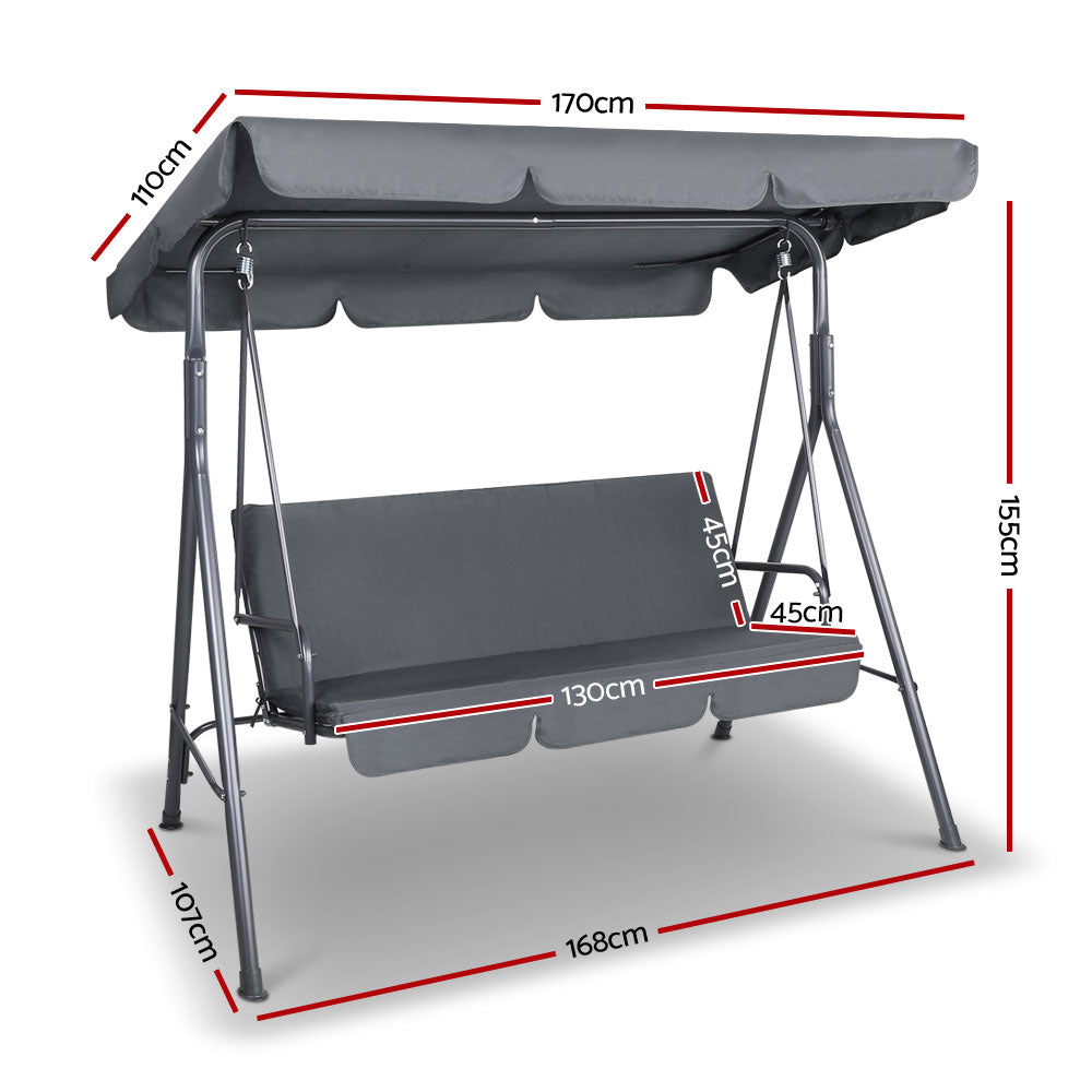 Majka Outdoor Swing Chair – Grey – 3 Seater